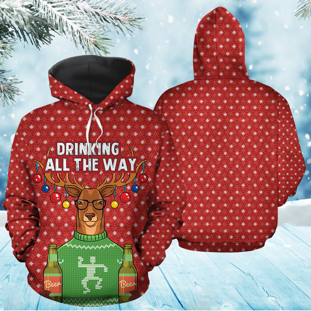Drinking All The Way TY1012 unisex womens & mens, couples matching, friends, funny family sublimation 3D hoodie christmas holiday gifts (plus size available)