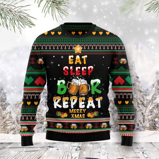 Eat Sleep Beer TY0812 unisex womens & mens, couples matching, friends, funny family ugly christmas holiday sweater gifts (plus size available)