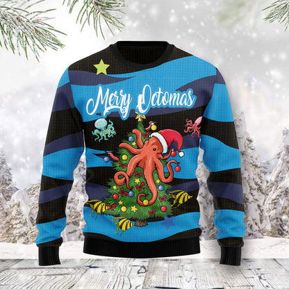 Merry Octomas TY0912 unisex womens & mens, couples matching, friends, funny family ugly christmas holiday sweater gifts (plus size available)