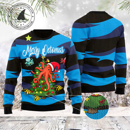 Merry Octomas TY0912 unisex womens & mens, couples matching, friends, funny family ugly christmas holiday sweater gifts (plus size available)