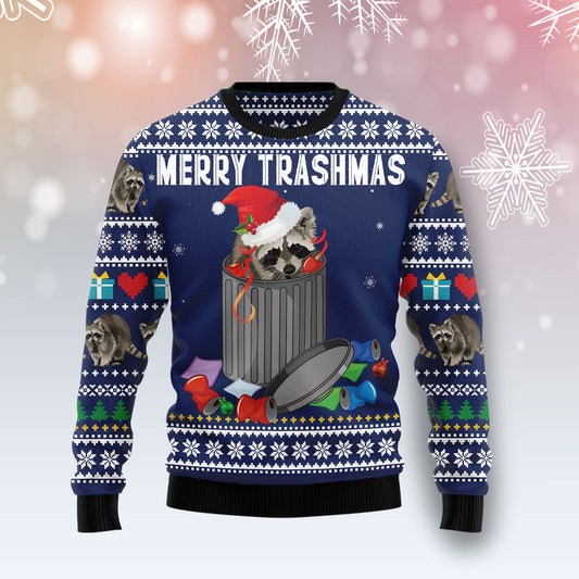 Raccoon Merry Trashmas TY0912 unisex womens & mens, couples matching, friends, funny family ugly christmas holiday sweater gifts (plus size available)