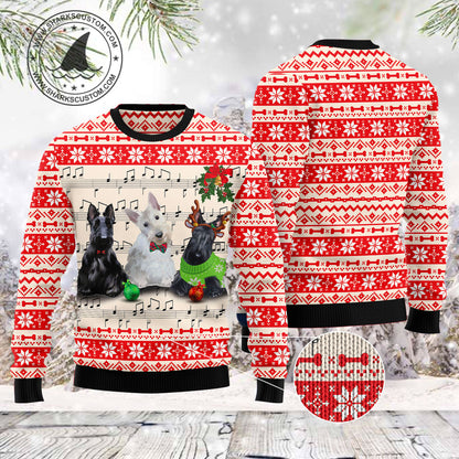 Scottish Terrier Music TY0212 unisex womens & mens, couples matching, friends, funny family ugly christmas holiday sweater gifts (plus size available)