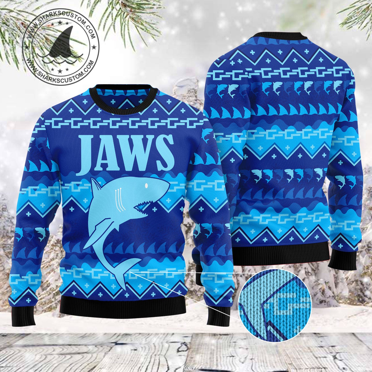 Shark Jaws TY0312 unisex womens & mens, couples matching, friends, funny family ugly christmas holiday sweater gifts (plus size available)