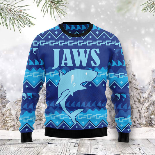 Shark Jaws TY0312 unisex womens & mens, couples matching, friends, funny family ugly christmas holiday sweater gifts (plus size available)