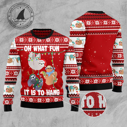 Sloth Oh What Fun TY0812 unisex womens & mens, couples matching, friends, funny family ugly christmas holiday sweater gifts (plus size available)