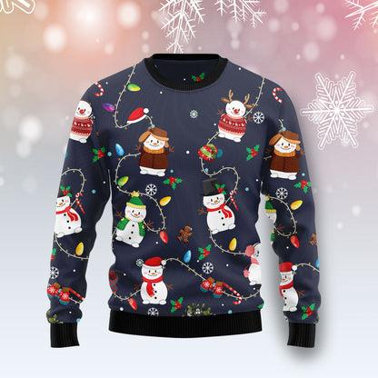 Snowman Christmas Light TY0712 unisex womens & mens, couples matching, friends, funny family ugly christmas holiday sweater gifts (plus size available)