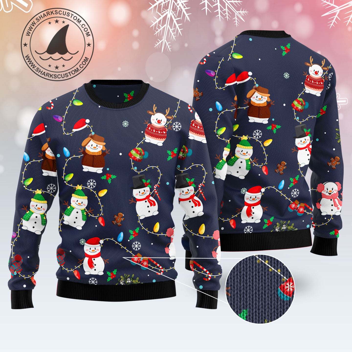 Snowman Christmas Light TY0712 unisex womens & mens, couples matching, friends, funny family ugly christmas holiday sweater gifts (plus size available)