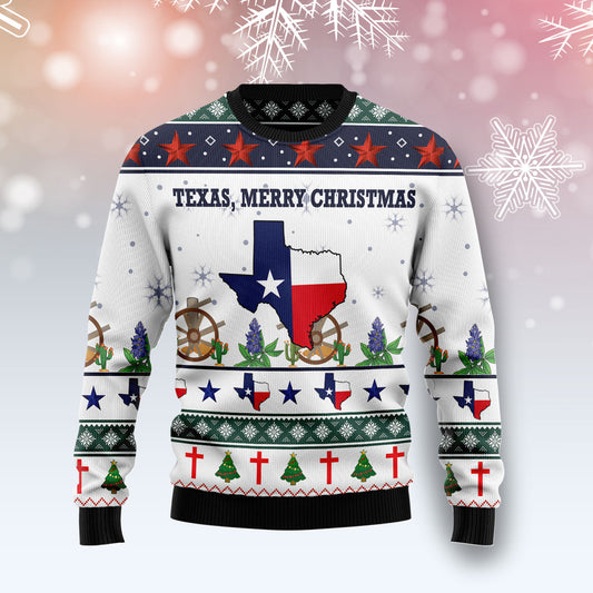 Texas Merry Christmas TG51125 unisex womens & mens, couples matching, friends, funny family ugly christmas holiday sweater gifts (plus size available)