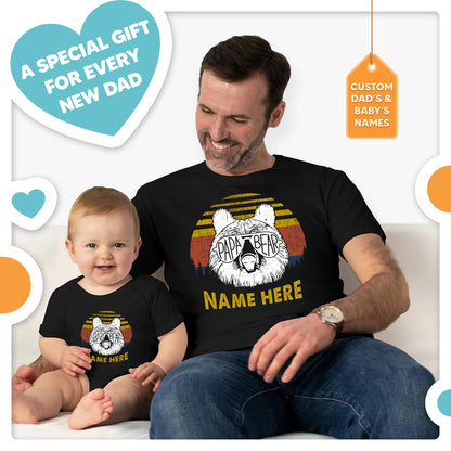 Happy Fathers Day New Dad Papa & Baby Bear Custom Matching Outfit