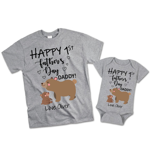 Happy 1St Fathers Day 2022 Daddy And Baby Bear Custom Matching Outfit