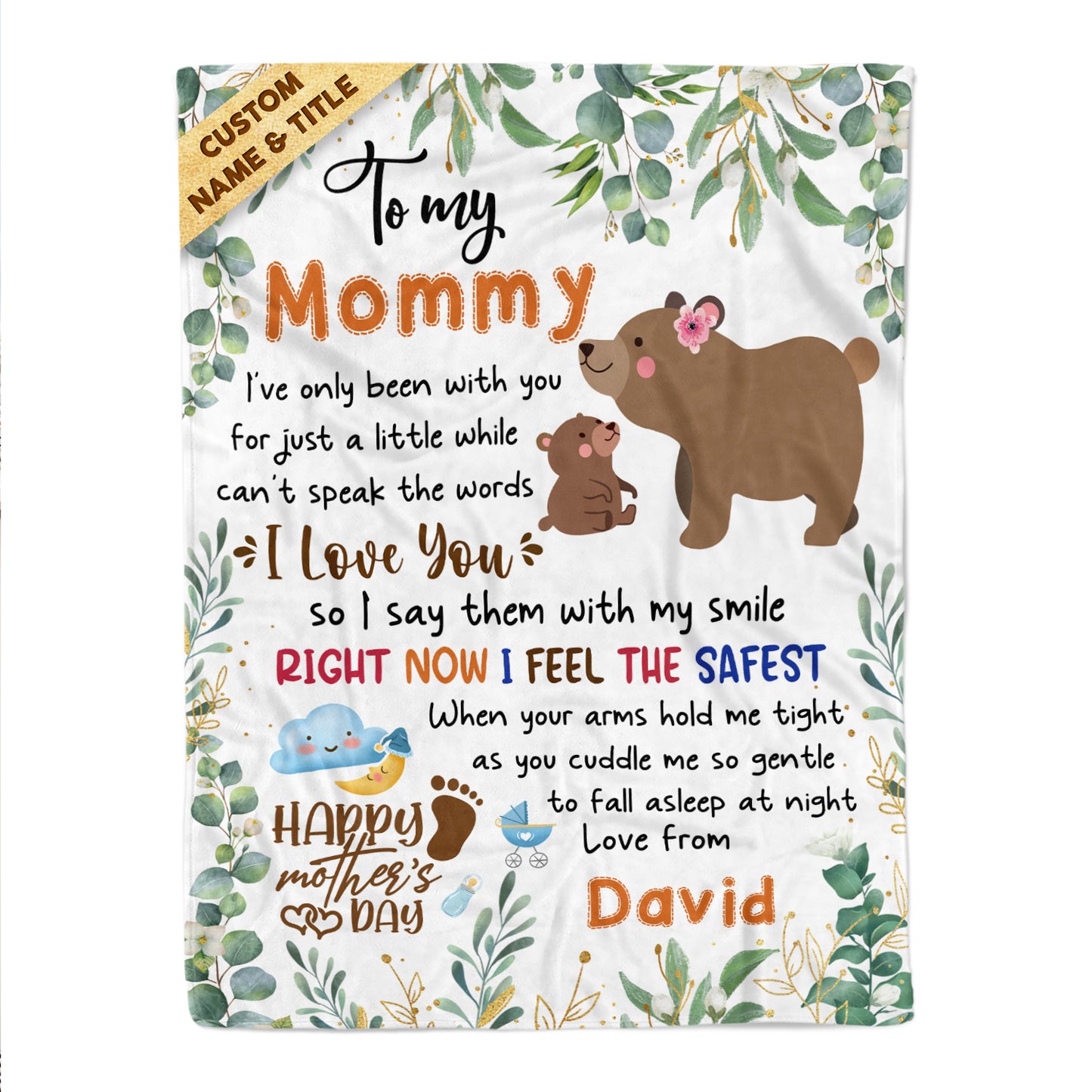 Personalized Mom Blanket - Mama Bear Tropical - Gift For Mother