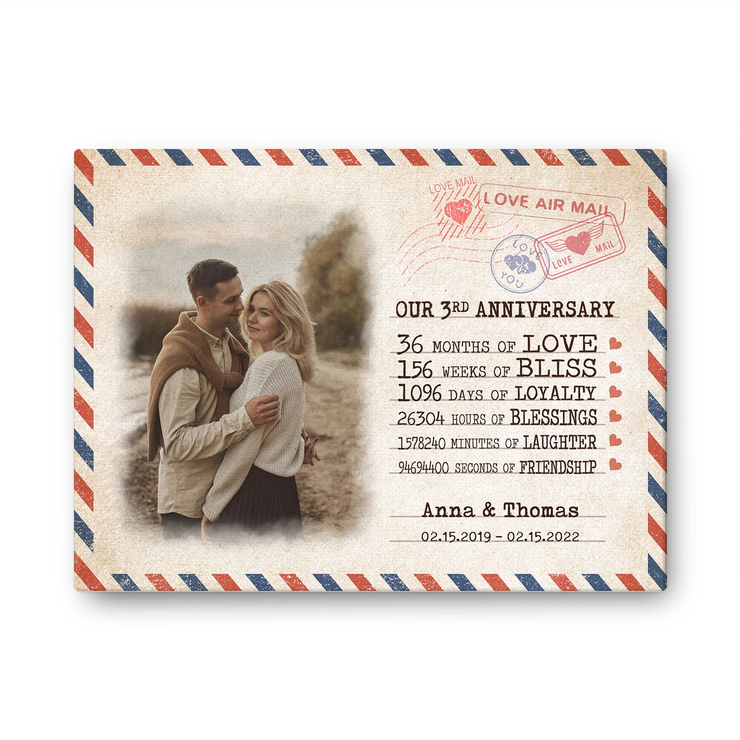 Our 3rd Anniversary Letter Custom Image Canvas Valentine Gifts