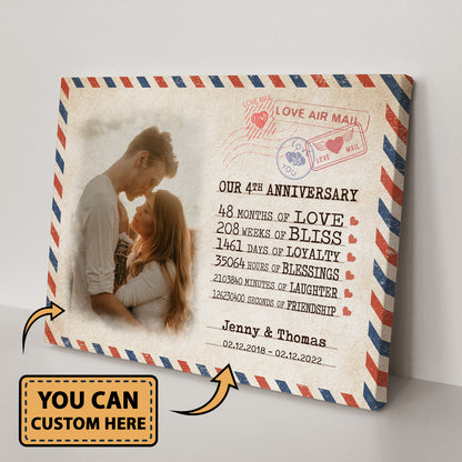 Our 4th Anniversary Letter Custom Image Anniversary Canvas