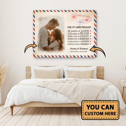 Our 4th Anniversary Letter Custom Image Anniversary Canvas