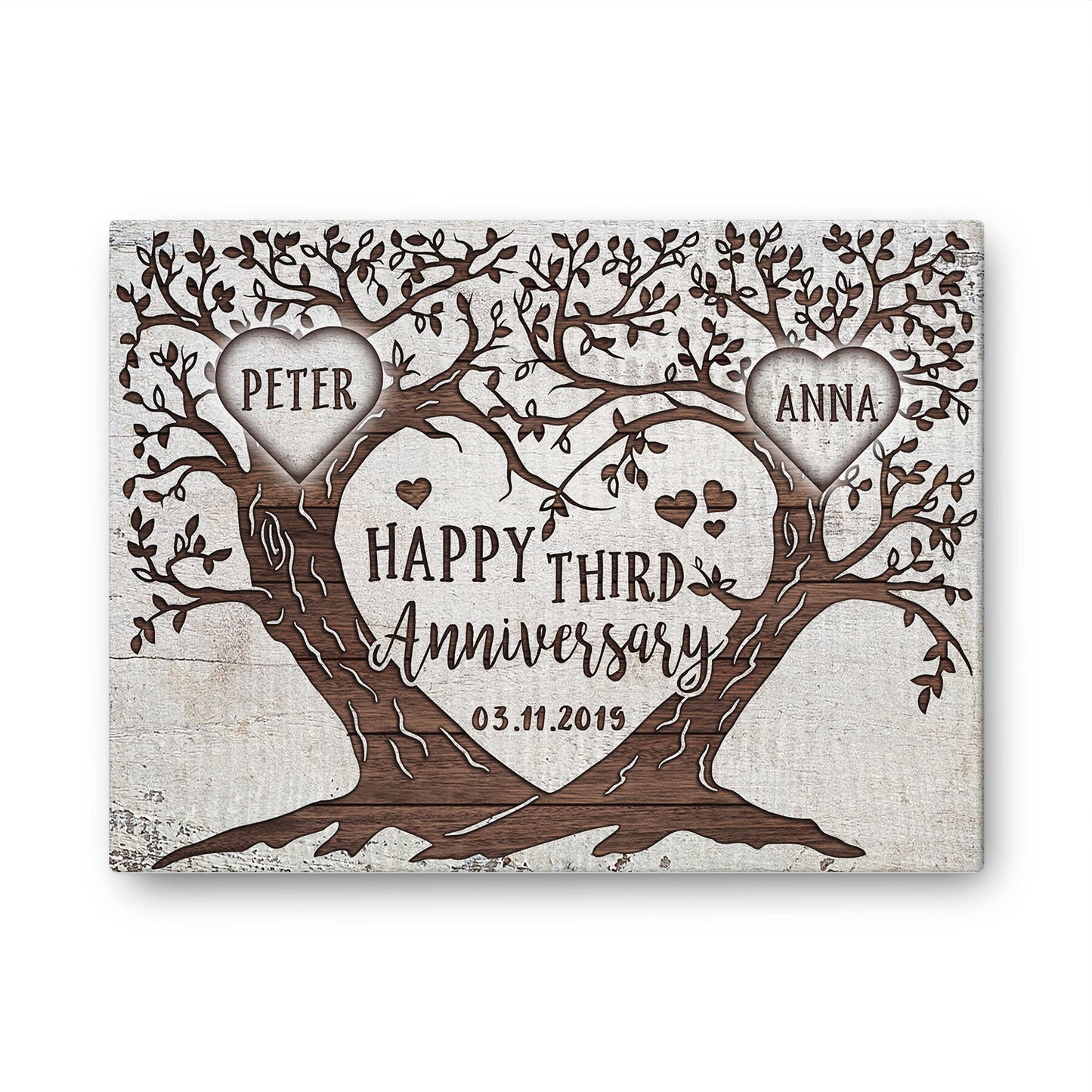 Happy 3rd Anniversary Tree Heart Anniversary Canvas Valentine Gifts