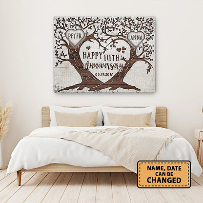 Happy 5th Anniversary Tree Heart Anniversary Canvas Valentine Gifts