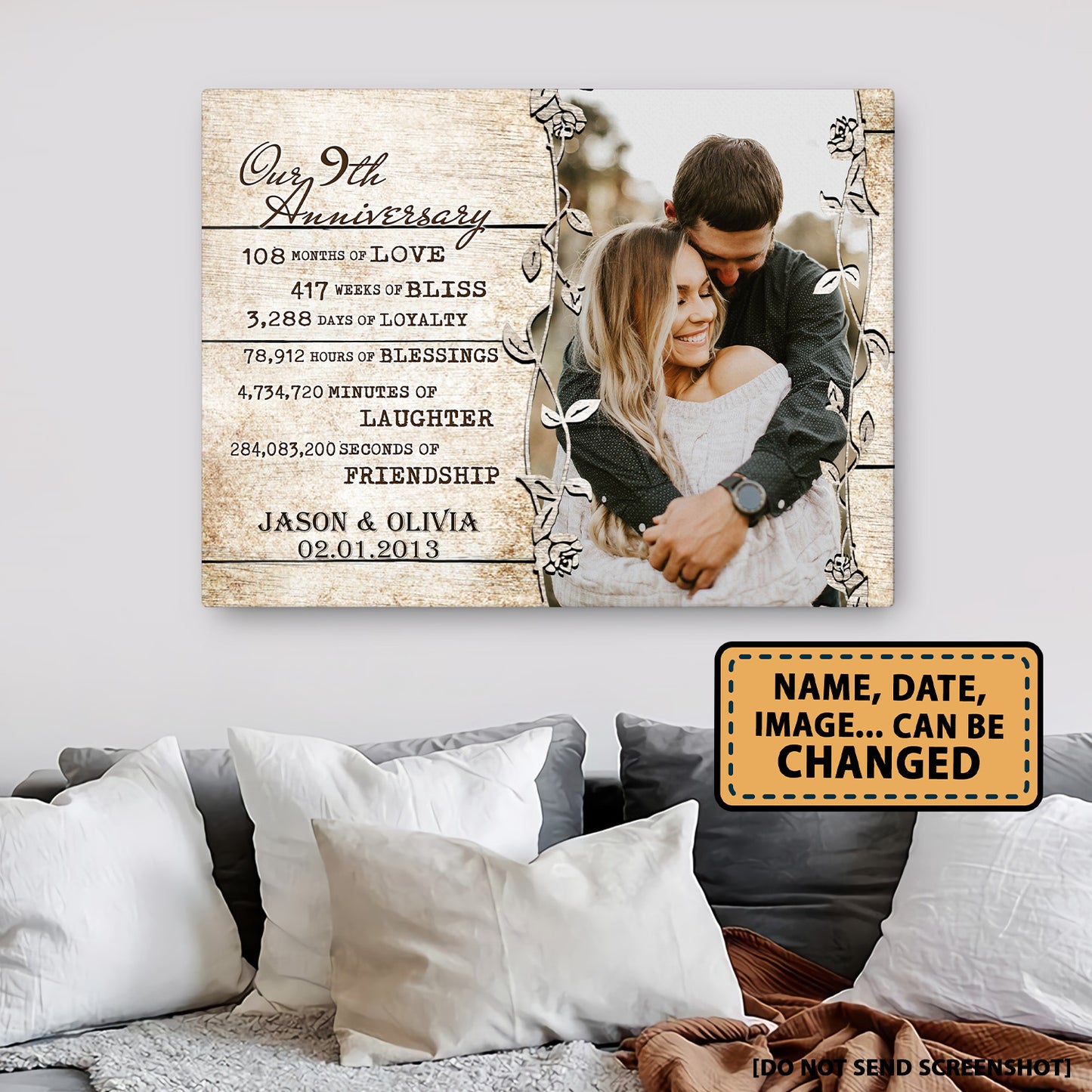 Our 9th Anniversary Custom Image Personalized Canvas Valentine Gifts