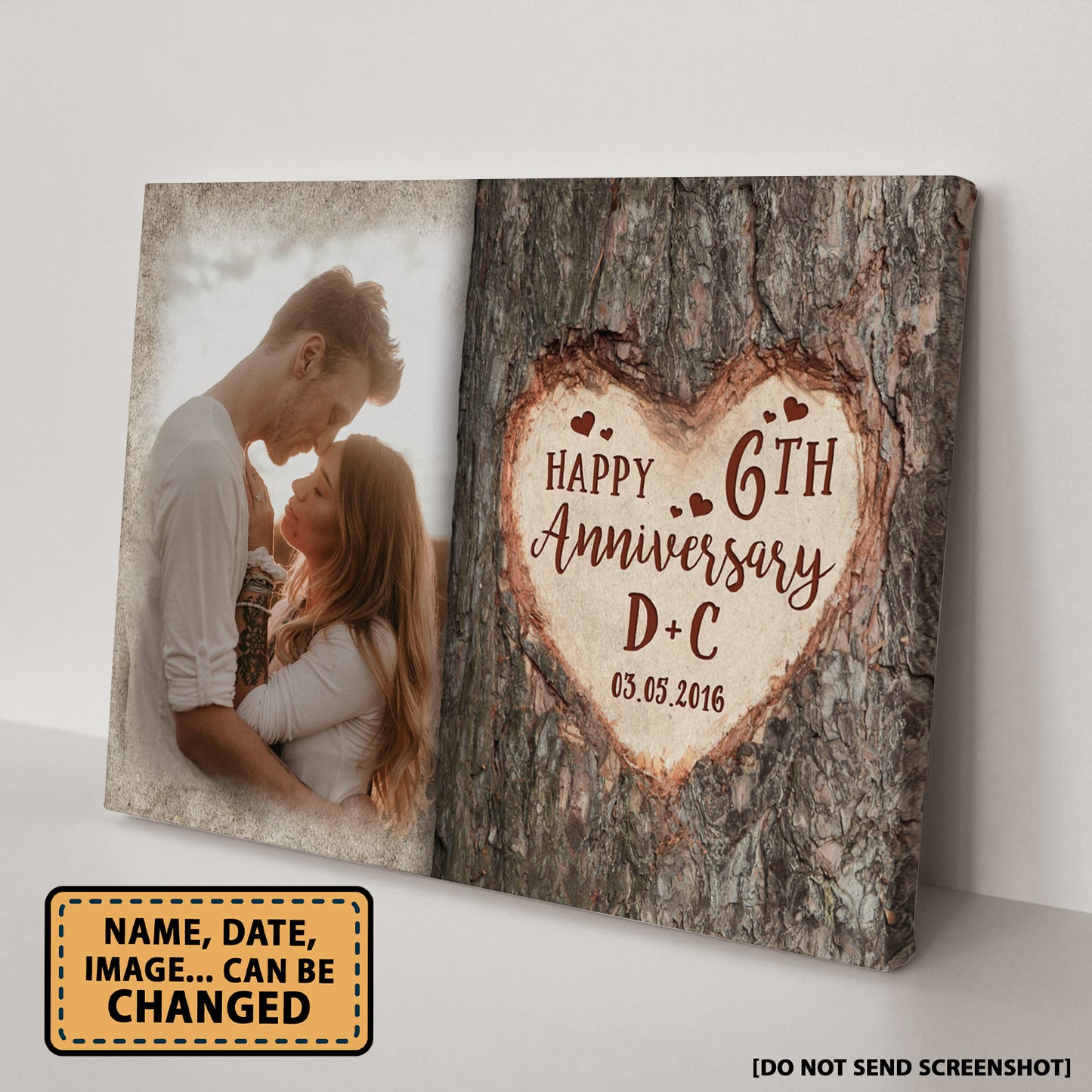 Happy 6th Anniversary Tree Heart Custom Image Personalized Canvas