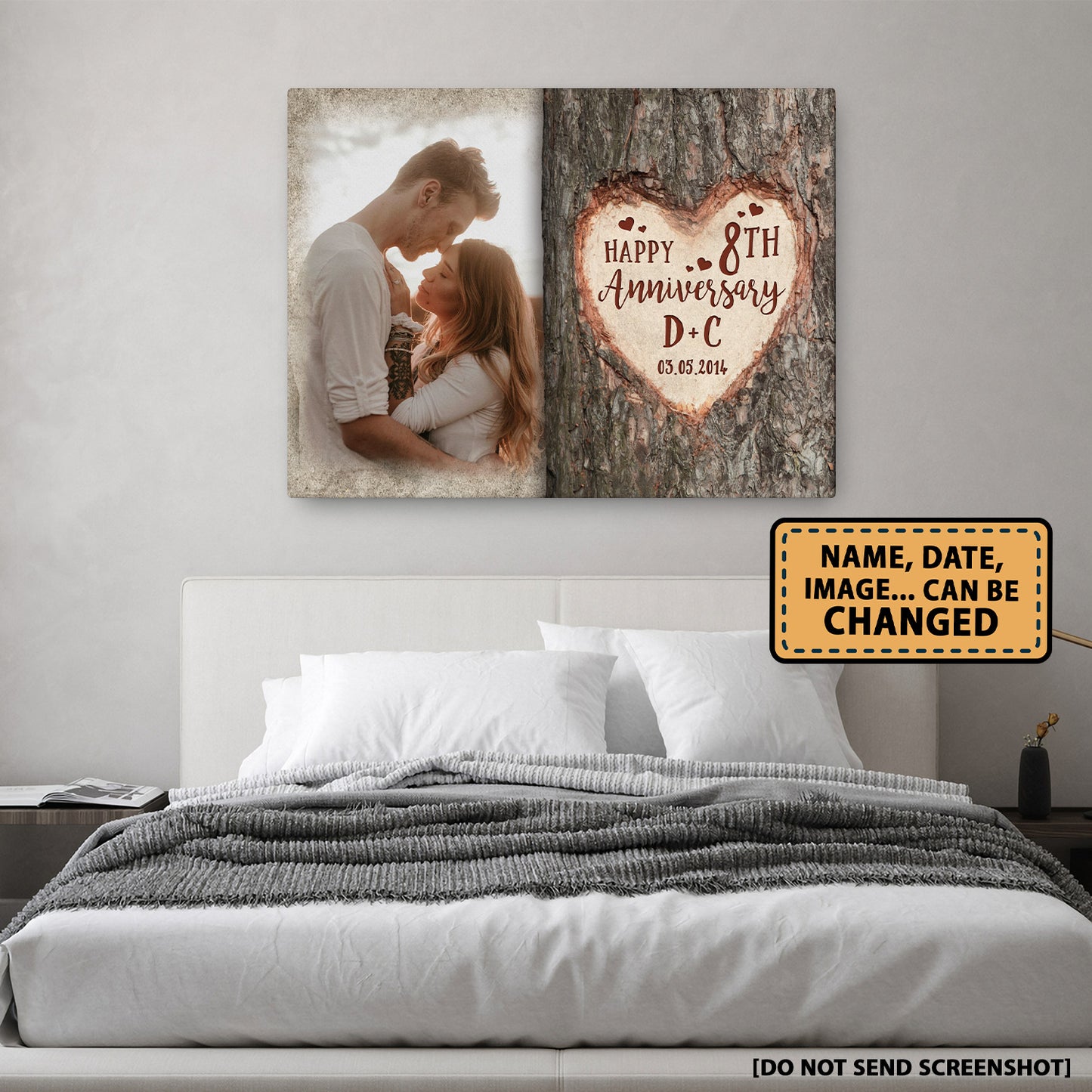 Happy 8th Anniversary Tree Heart Custom Image Personalized Canvas