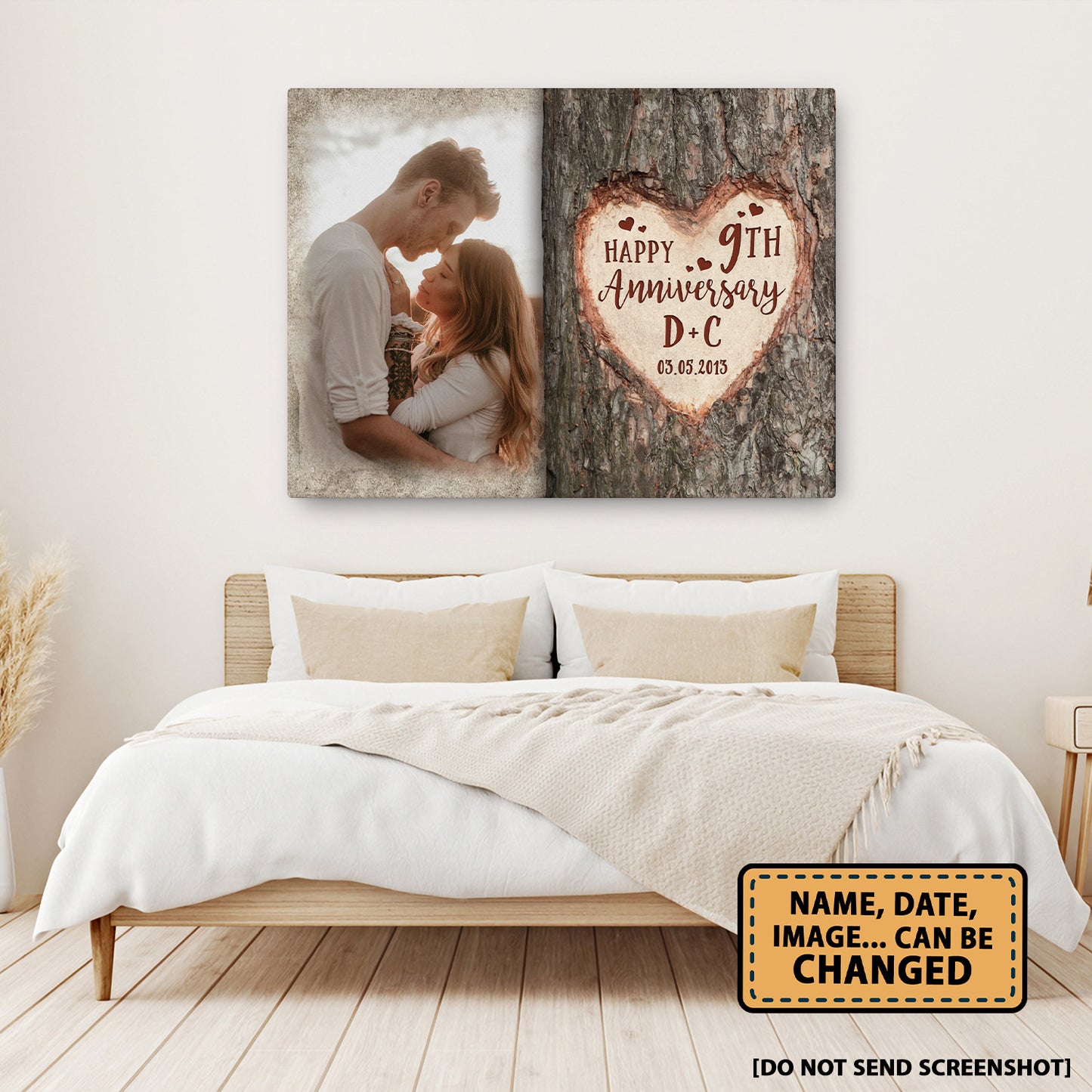 Happy 9th Anniversary Tree Heart Custom Image Personalized Canvas