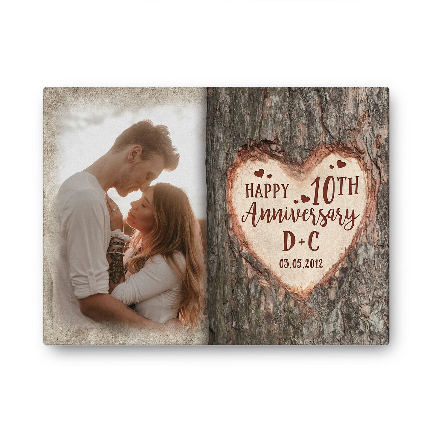 Happy 10th Anniversary Tree Heart Custom Image Personalized Canvas