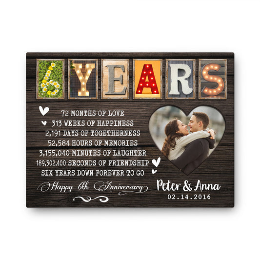 Happy 6 Years 6th Anniversary Custom Image Personalized Canvas