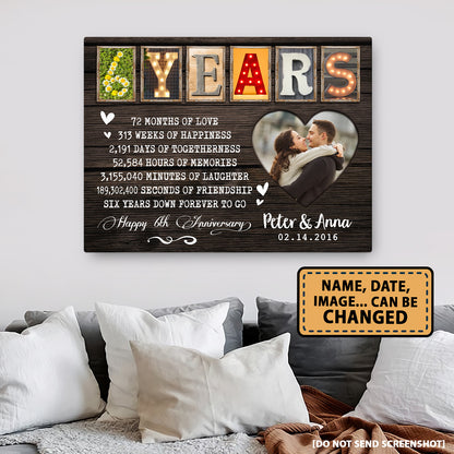 Happy 6 Years 6th Anniversary Custom Image Personalized Canvas