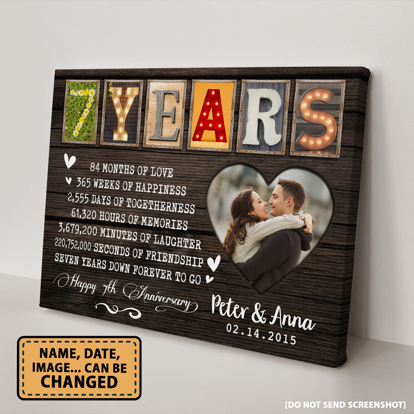 Personalized Picture Frames 7th 7 Year Wedding Anniversary Gifts