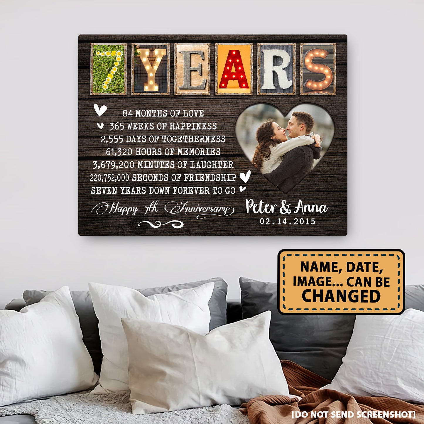 Happy 7 Years 7th Anniversary Custom Image Personalized Canvas