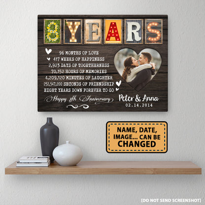Happy 8 Years 8th Anniversary Custom Image Personalized Canvas