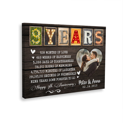 Happy 9 Years 9th Anniversary Custom Image Personalized Canvas
