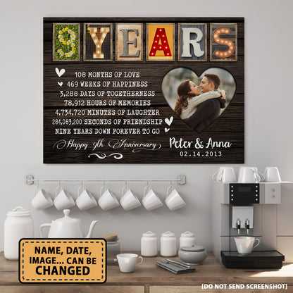Happy 9 Years 9th Anniversary Custom Image Personalized Canvas