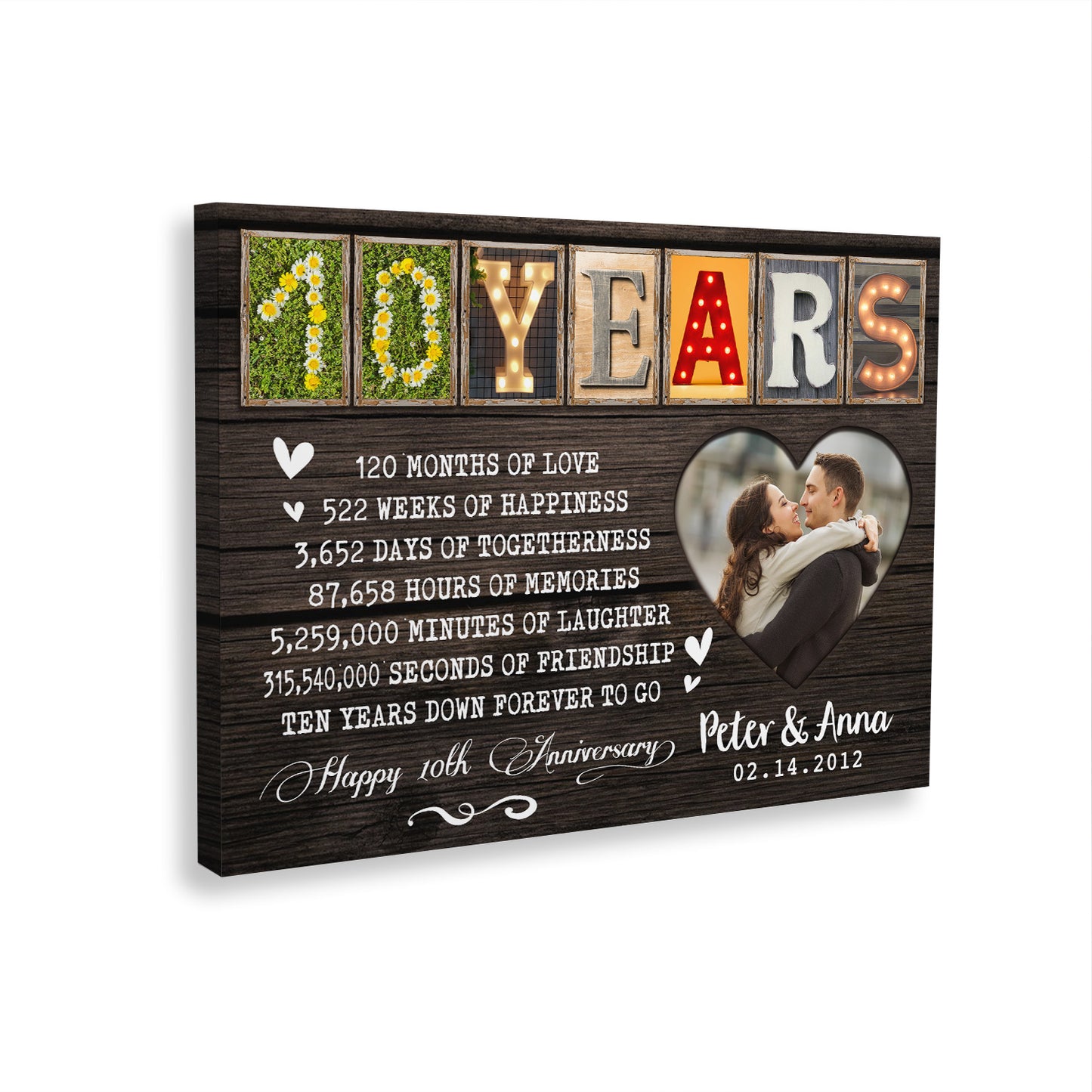 Happy 10 Years 10th Anniversary Custom Image Personalized Canvas