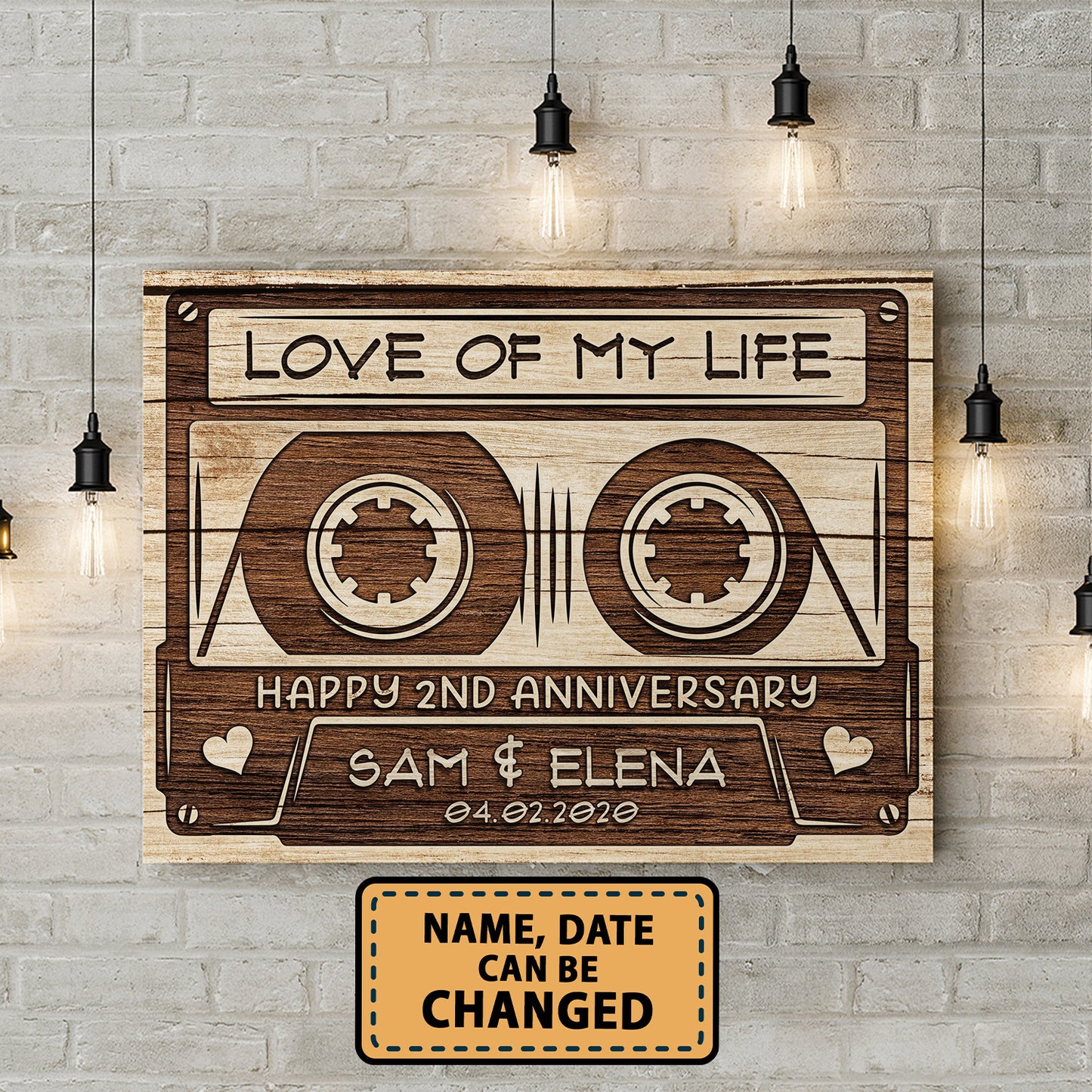 Happy 2nd Anniversary Audio Cassette Anniversary Canvas Valentine Gifts