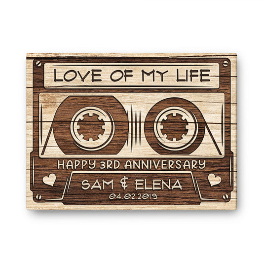 Happy 3rd Anniversary Audio Cassette Anniversary Canvas Valentine Gifts