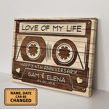 Happy 4th Anniversary Audio Cassette Anniversary Canvas Valentine Gifts