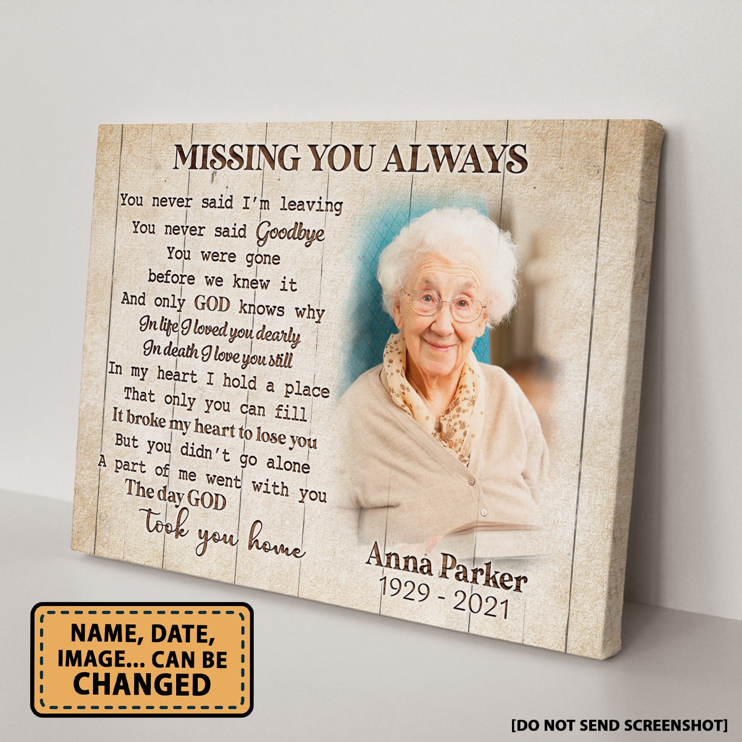 Missing You Always Memorial Custom Image Personalized Canvas