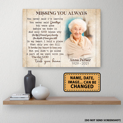 Missing You Always Memorial Custom Image Personalized Canvas
