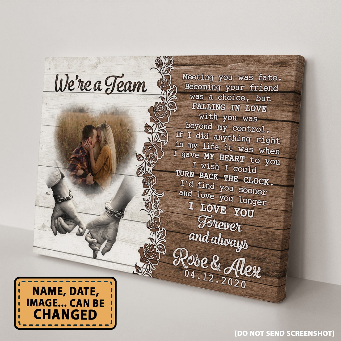 We're A Team Hand To Hand Couple Custom Image Anniversary Canvas