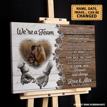 We're A Team Hand To Hand Couple Custom Image Anniversary Canvas