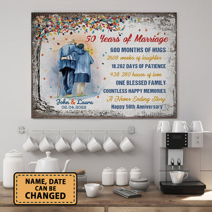 50 Years Of Marriage Tree Colorful Personalizedwitch Canvas