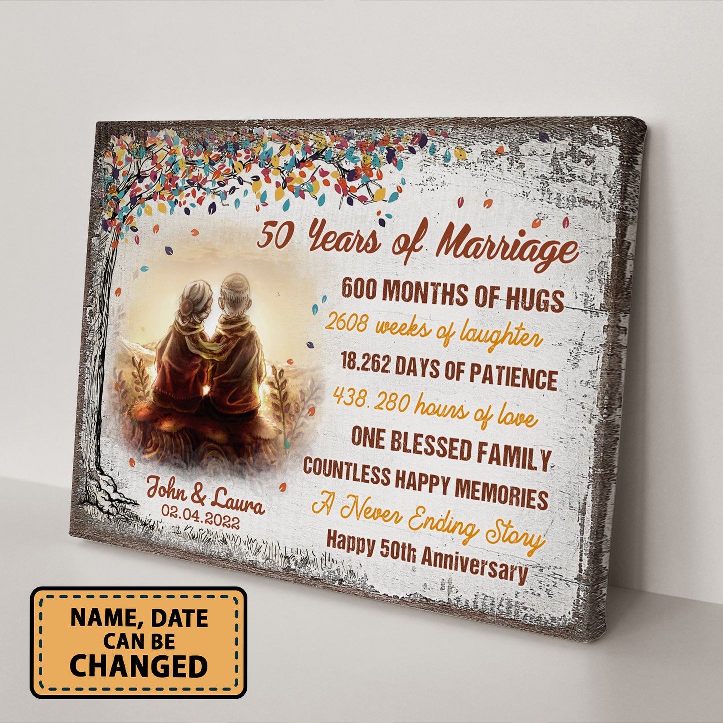 50 Years Of Marriage Old Couple Anniversary Personalizedwitch Canvas