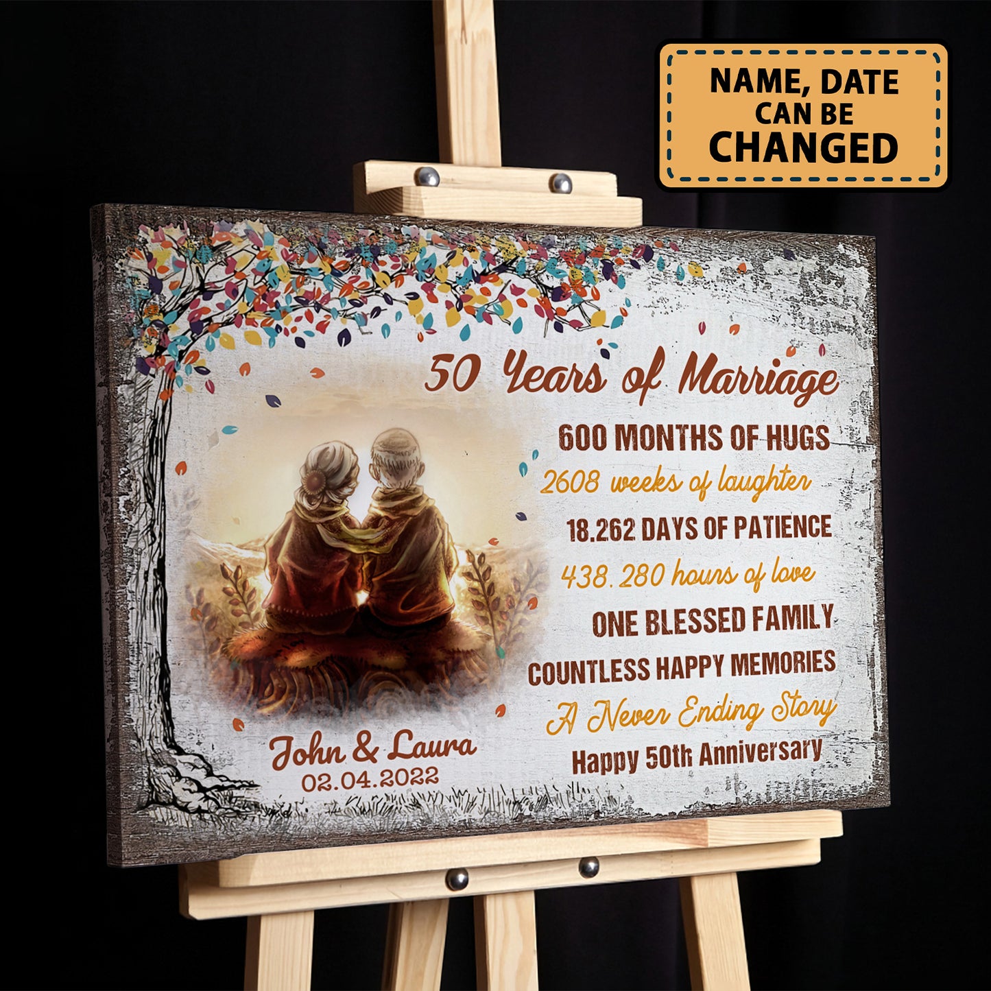 50 Years Of Marriage Old Couple Anniversary Personalizedwitch Canvas