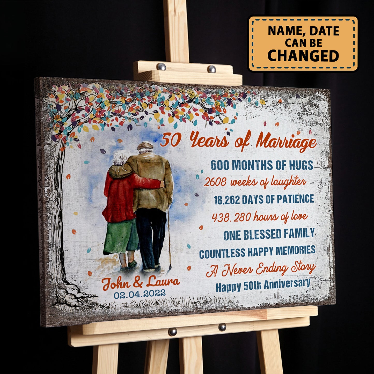 50 Years Of Marriage Old Couple 50th Anniversary Personalizedwitch Canvas