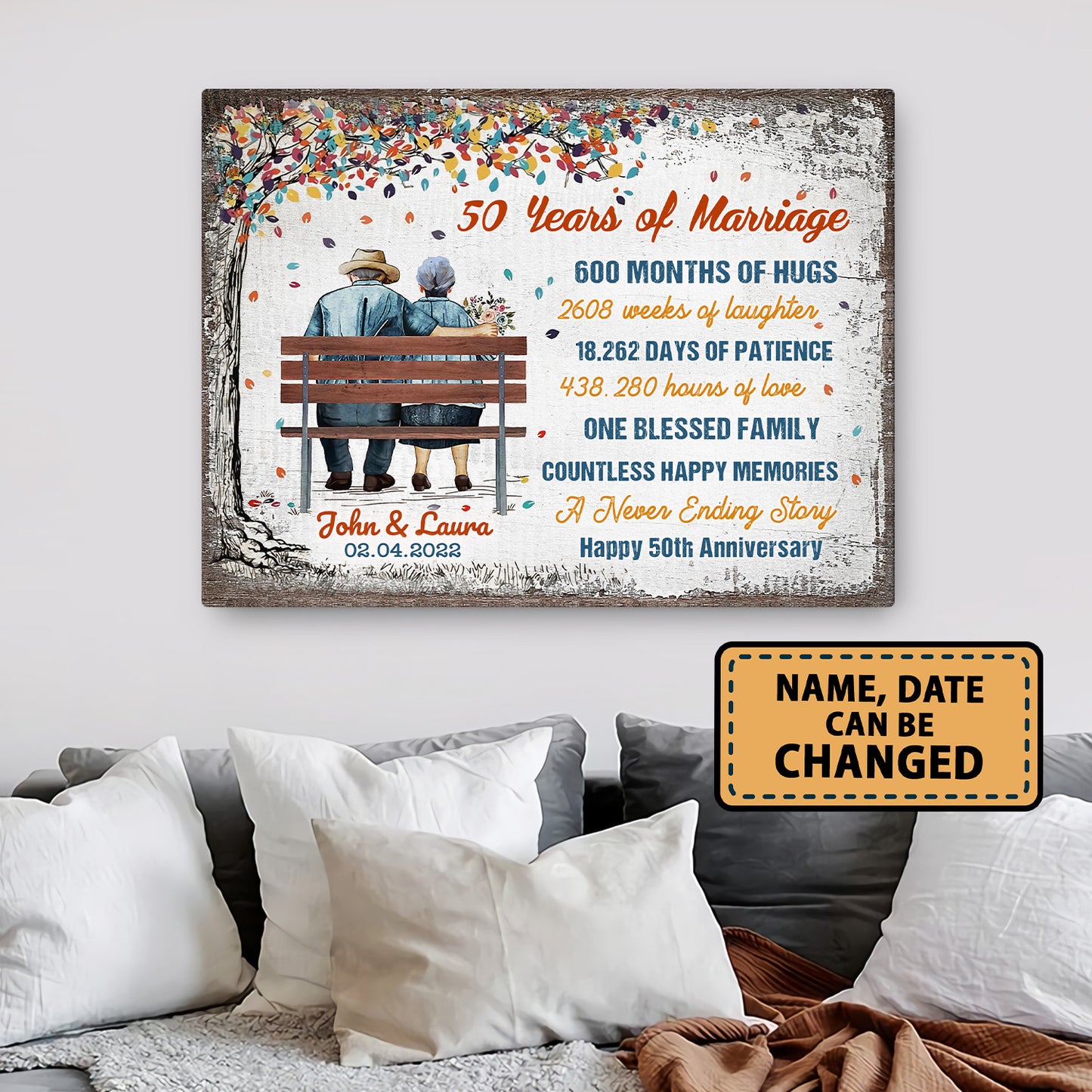 50 Years Of Marriage Old Couple 50th Anniversary Personalized Canvas