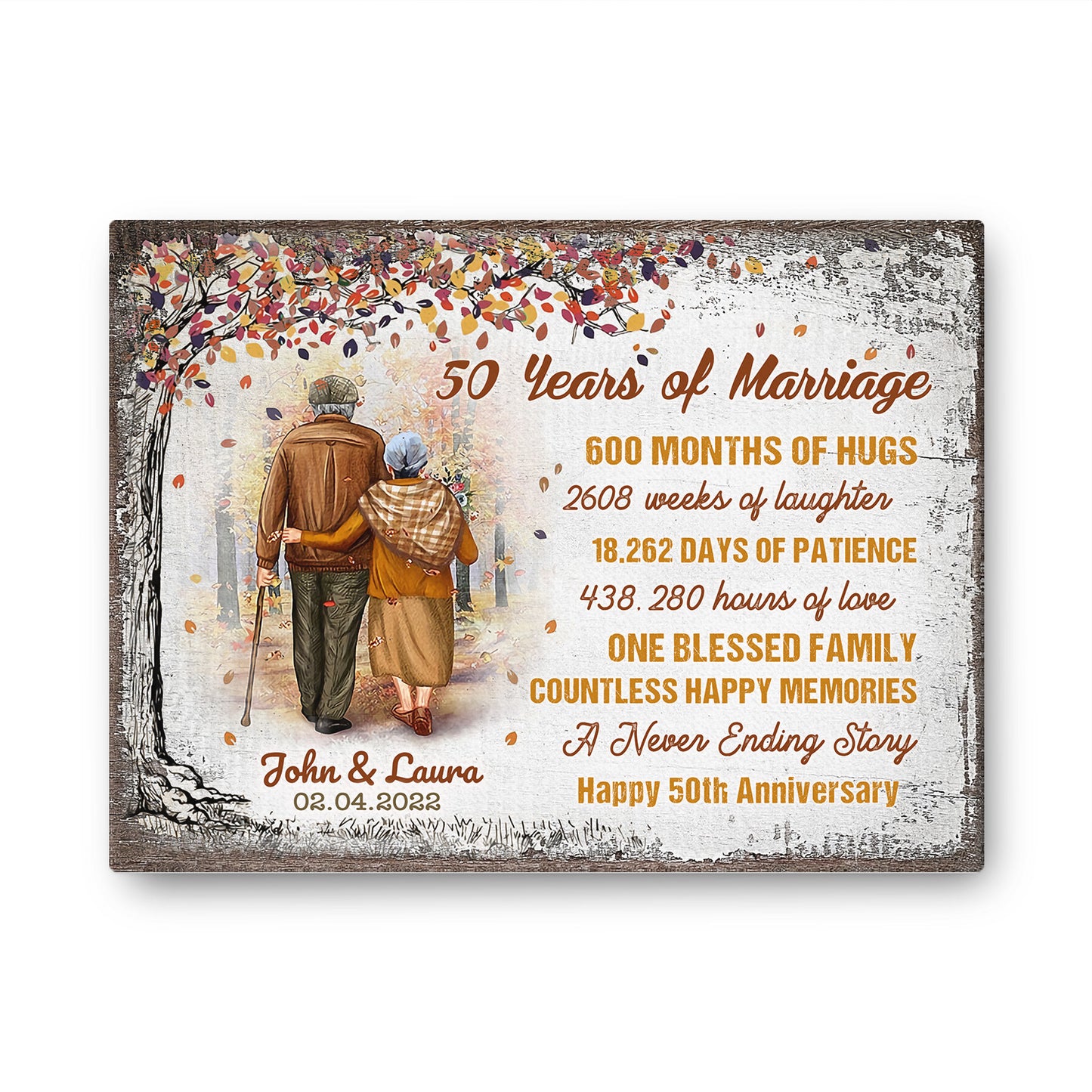 50 Years Of Marriage Old Couple Autumn Anniversary Canvas