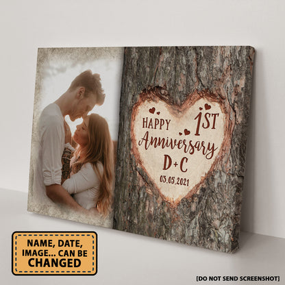 Happy 1st Anniversary Tree Heart Custom Image Personalized Canvas