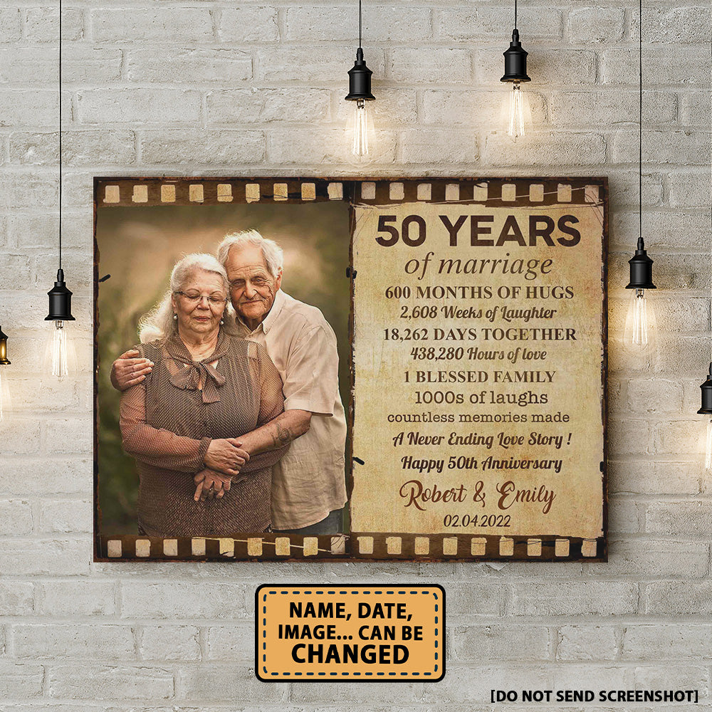 Happy 50th Anniversary 50 Years Of Marriage Film Anniversary Canvas