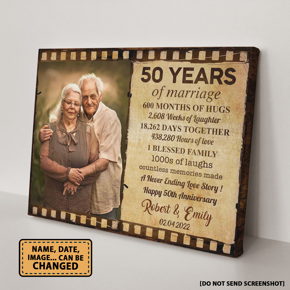 Happy 50th Anniversary 50 Years Of Marriage Film Anniversary Canvas