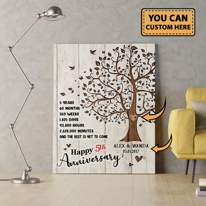 Happy 5th Anniversary Tree Anniversary Canvas